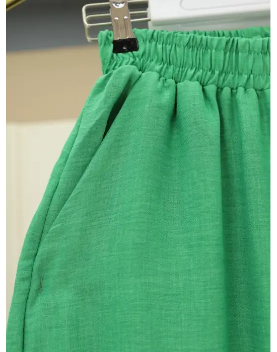 Beli Lastikli Çift Cepli Salaş Pantolon -Yeşil