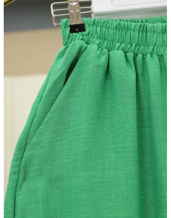 Omarı Yeşil Beli Lastikli Çift Cepli Salaş Pantolon