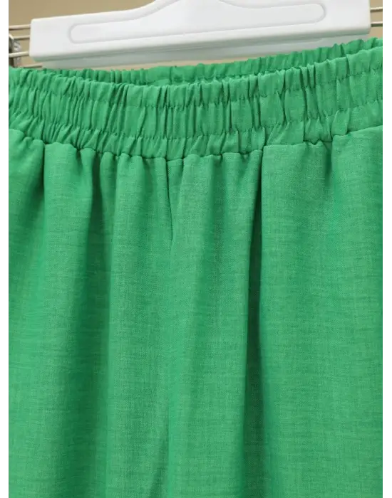 Beli Lastikli Çift Cepli Salaş Pantolon -Yeşil