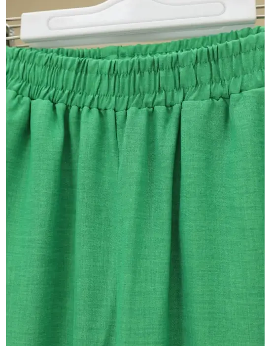 Omarı Yeşil Beli Lastikli Çift Cepli Salaş Pantolon