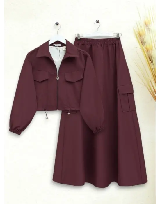 Beli Lastikli Etekli Bonding Takım  -Bordo