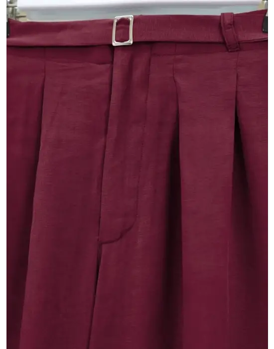 Omarı Bordo Beli Lastikli Tensel Pantolon