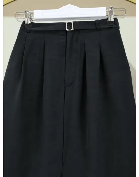 Beli Lastikli Kemer Detaylı Tensel Cupra Pantolon -Siyah