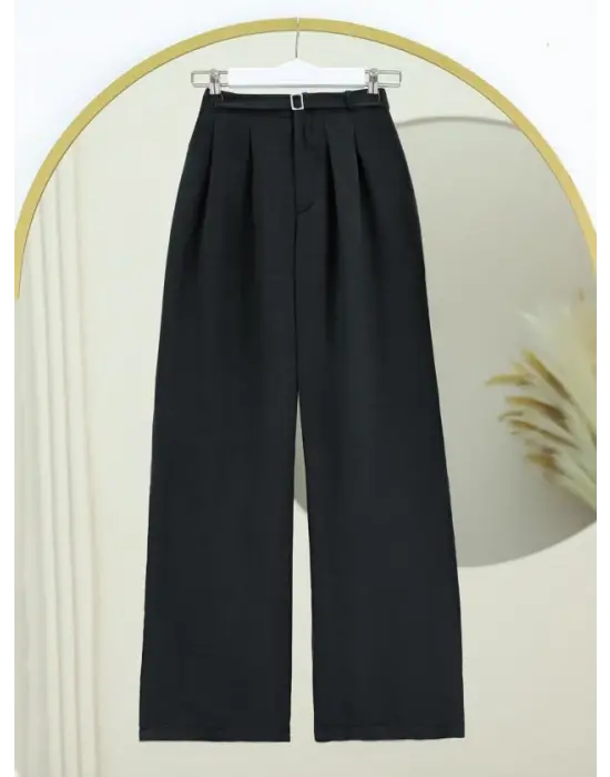 Beli Lastikli Kemer Detaylı Tensel Cupra Pantolon -Siyah