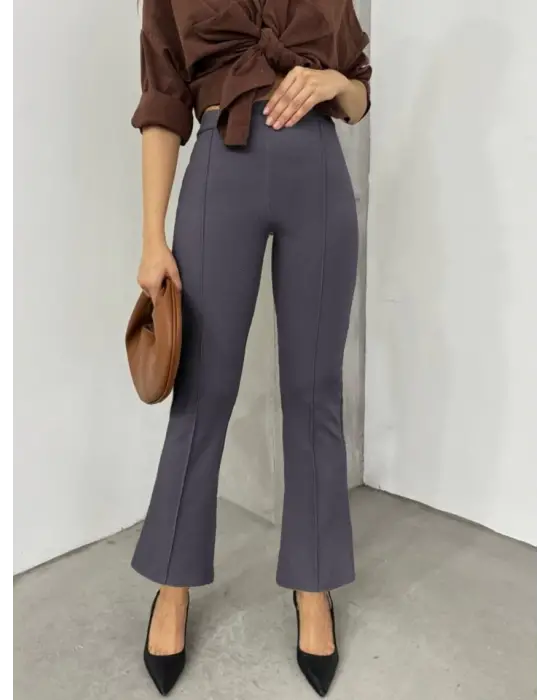 Omarı Esnek Beliyle Rahat İspanyol Pantolon - Füme