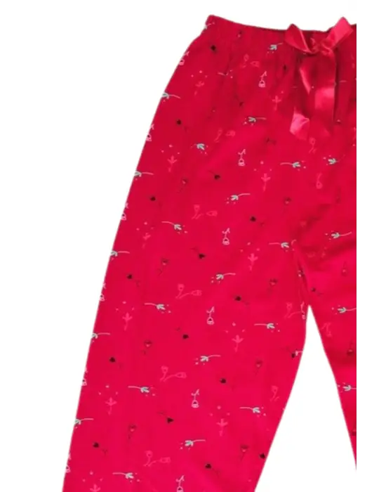 Beli Lastikli Mevsimlik Viskon Penye Pantolon Kırmızı