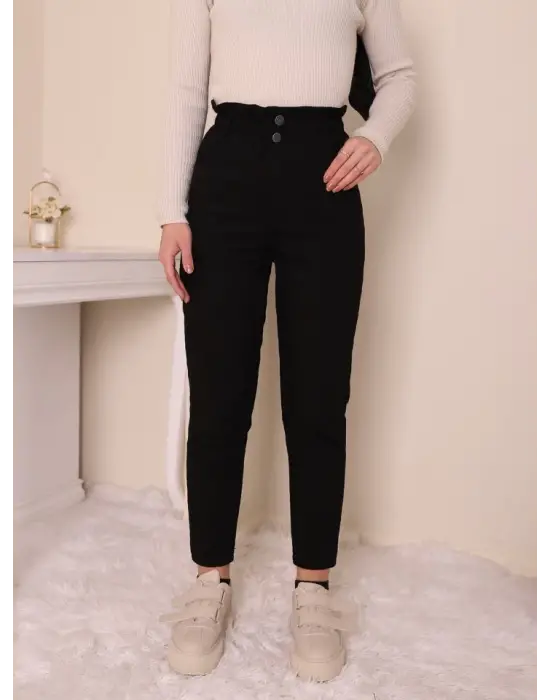 Omarı Yüksek Bel Kot Pantolon - Siyah