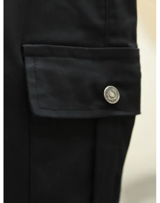 Omarı Lastikli Bağcıklı Kargo Pantolon - Siyah