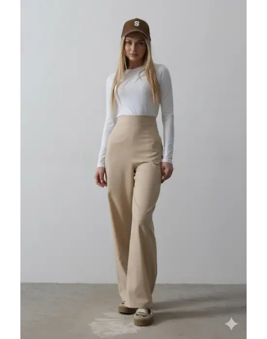 Beli Yarım Lastikli Palazzo Pantolon - Camel