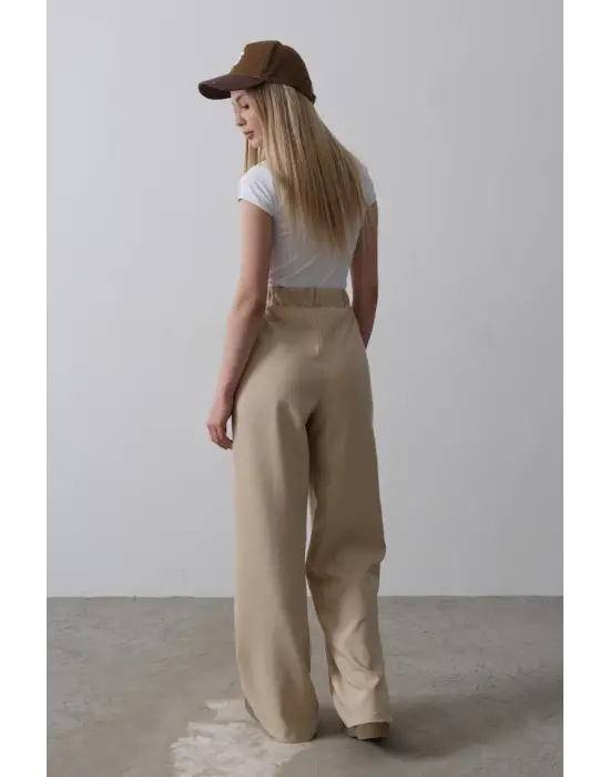 Beli Yarım Lastikli Palazzo Pantolon - Camel