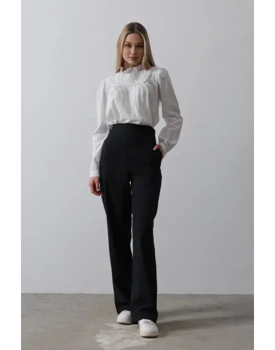 Beli Yarım Lastikli Palazzo Pantolon - Lacivert