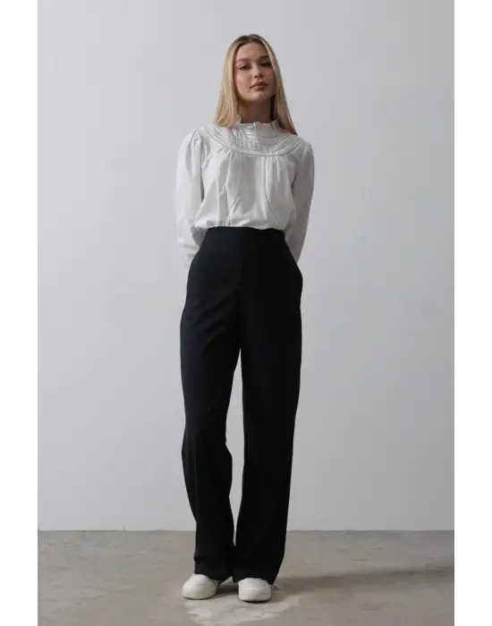 Beli Yarım Lastikli Palazzo Pantolon - Lacivert