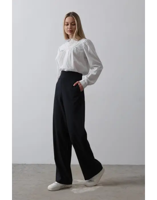 Beli Yarım Lastikli Palazzo Pantolon - Lacivert