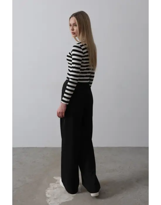 Omarı Yüksek Bel Palazzo Pantolon - Siyah