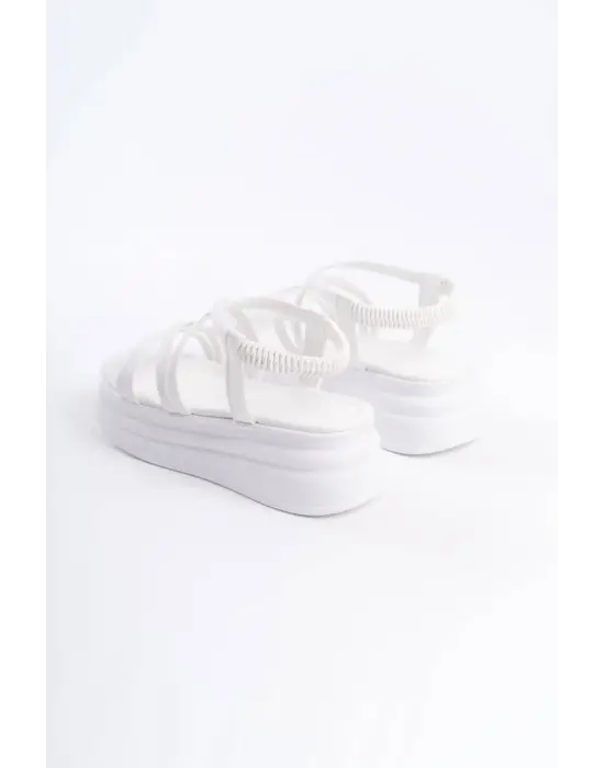 BELLA Lastikli Şerit Detaylı Rahat tabanlı ayakkabı Tabaan Bayan Sandalet CBT - Beyaz