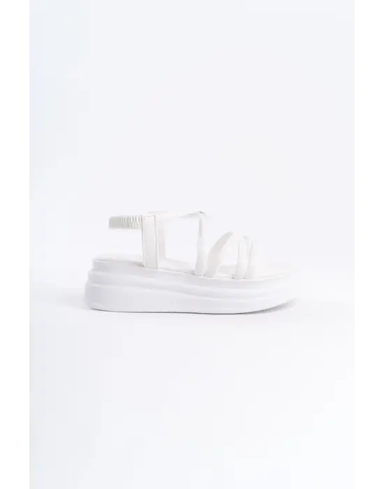 BELLA Lastikli Şerit Detaylı Rahat tabanlı ayakkabı Tabaan Bayan Sandalet CBT - Beyaz