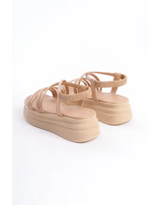 BELLA Lastikli Şerit Detaylı Rahat tabanlı ayakkabı Tabaan Bayan Sandalet  CTT - Ten