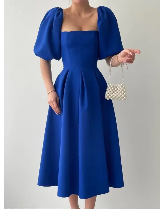 Omarı Çan Etekli Midi Boy Elbise Stylish ve Şık Tasarım