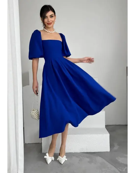 Omarı Çan Etekli Midi Boy Elbise Stylish ve Şık Tasarım