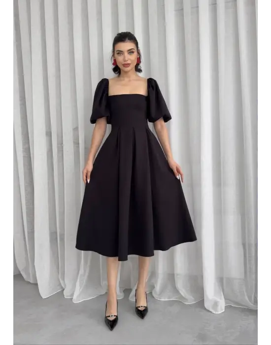 Omarı Çan Etekli Midi Boy Elbise