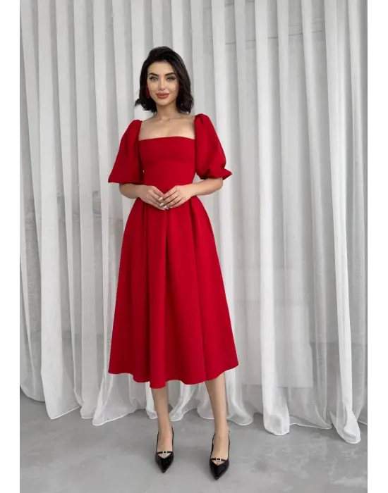 Omarı Çan Etekli Midi Boy Elbise