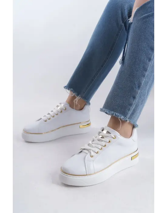 Benorra Bağcıklı Rahat tabanlı ayakkabı Tabaan Bayan Spor tabanlı ayakkabı Spor Ayakkabı  CBT - Beyaz/Altın
