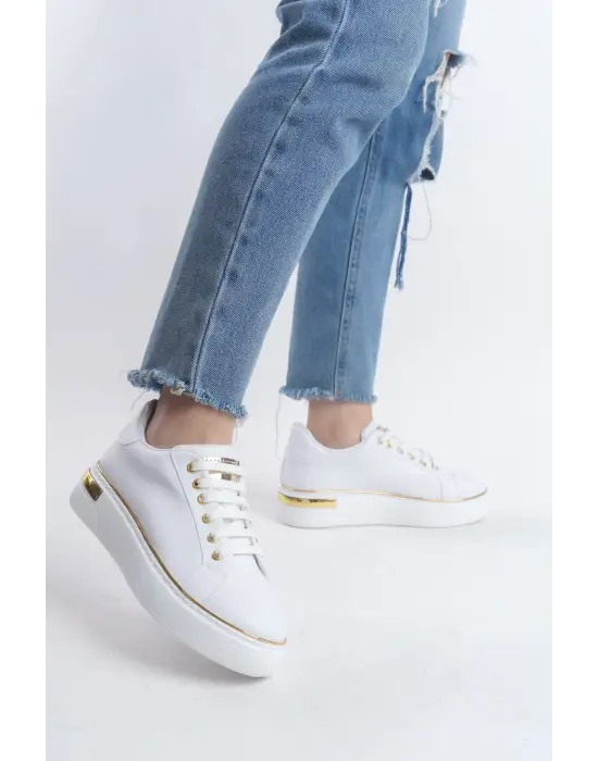 Benorra Bağcıklı Rahat tabanlı ayakkabı Tabaan Bayan Spor tabanlı ayakkabı Spor Ayakkabı  CBT - Beyaz/Altın