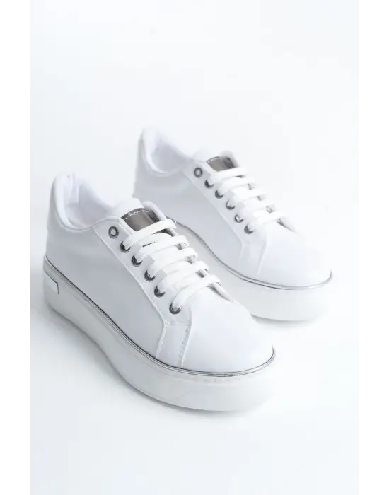 Benorra Bağcıklı Rahat tabanlı ayakkabı Tabaan Bayan Spor tabanlı ayakkabı Spor Ayakkabı  CBT - Beyaz/Gümüş