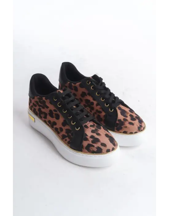 Leopar Desenli Rahat Spor Ayakkabı Kahverengi