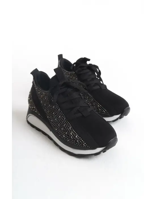 Benorra Bağcıklı Rahat tabanlı ayakkabı Tabaan Taşlı Bayan Spor tabanlı ayakkabı Spor Ayakkabı CBT - Siyah