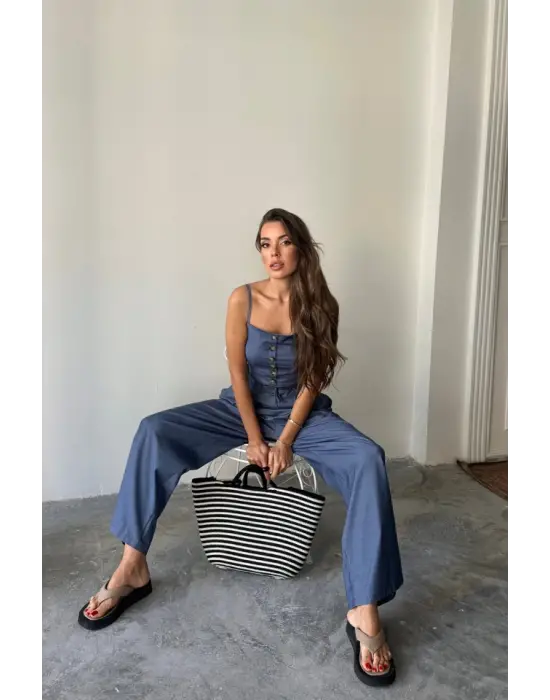 Benorra CROP ASKILI BLUZ - ŞALVAR PANTOLON TK - İndigo