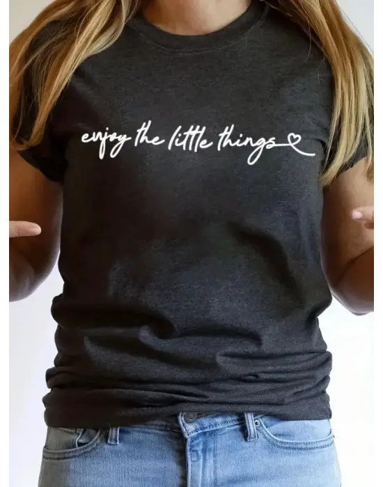 Omarı Yazı Baskılı Kısa Kollu Kadın Basic Bluz