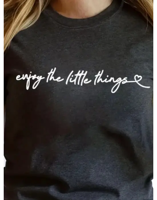 Omarı Yazı Baskılı Kısa Kollu Kadın Basic Bluz