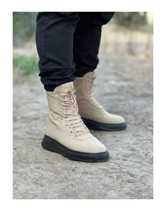 Omarı Süet Uzun Bağcıklı Bej Kömür Bot