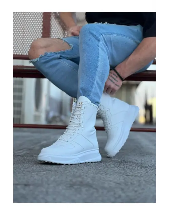 Benorra WG012 Beyaz Cilt Uzun Bağcıklı  Bot