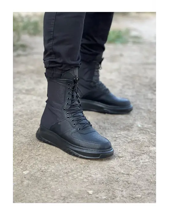 Omarı Uzun Bağcıklı Kömür Cilt Bot