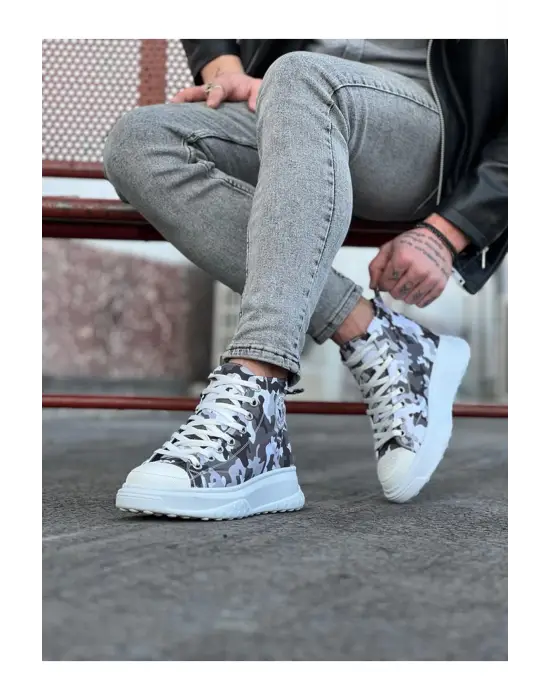 Omarı Beyaz Askeri Stil Yarım Bilek Casual Ayakkabı