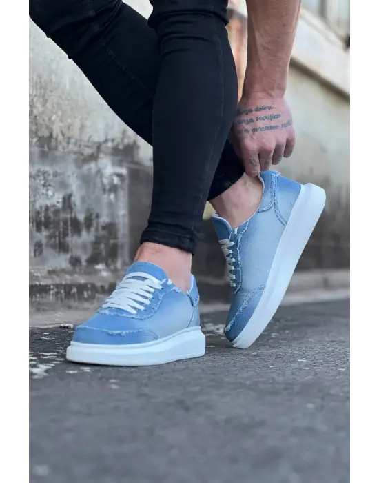 Omarı Buz Mavi Kot Kumaş Erkek Casual Ayakkabı