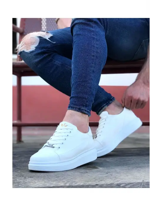 Omarı Beyaz Bağcıklı Kalın Taban Erkek Ayakkabı