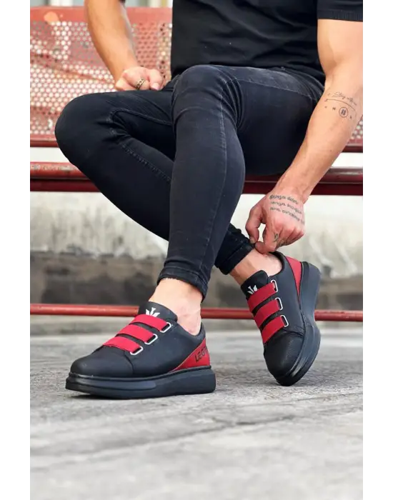 Omarı Kömür Kırmızı Kalın Taban Casual Erkek Ayakkabı