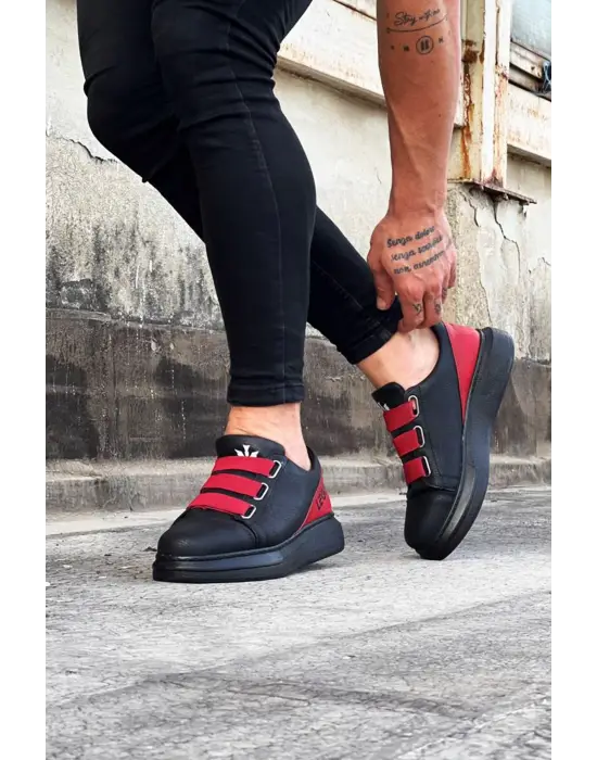 Omarı Kömür Kırmızı Kalın Taban Casual Erkek Ayakkabı