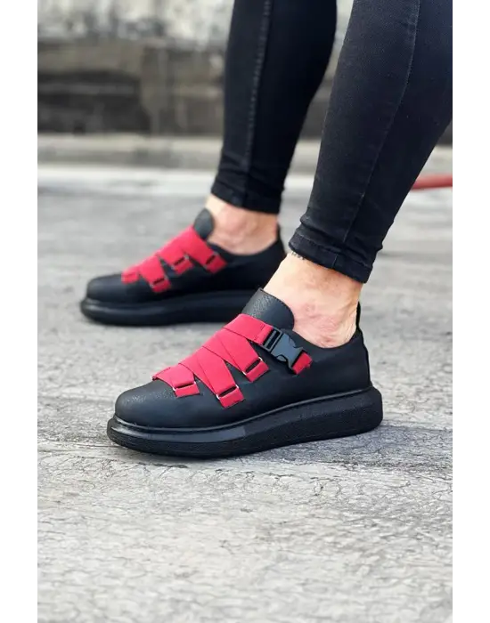 Omarı Modern Ve Şık Kömür Kırmızı Erkek Yüksek Taban Ayakkabı