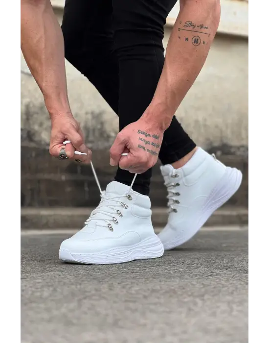 Omarı Yüksek Taban Beyaz Yarım Bilek Bot