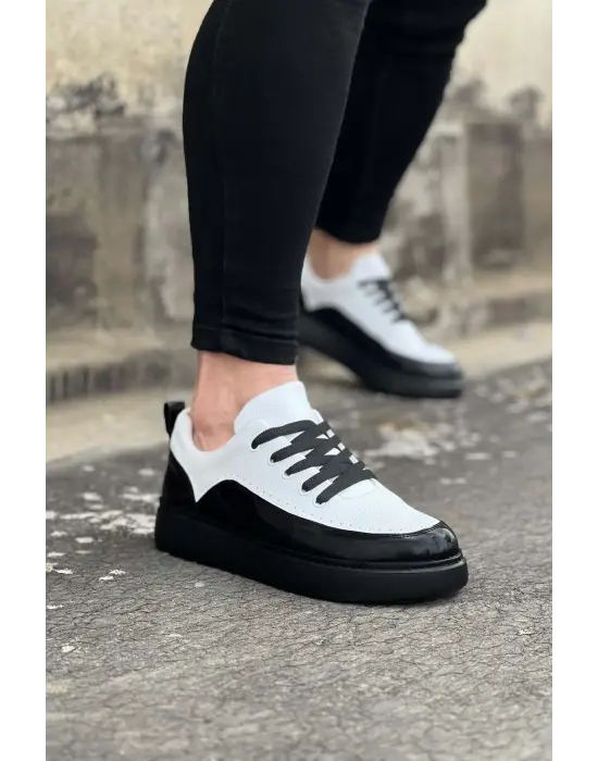 Omarı Ergonomik Kömür Beyaz Rugan Erkek Casual Ayakkabı