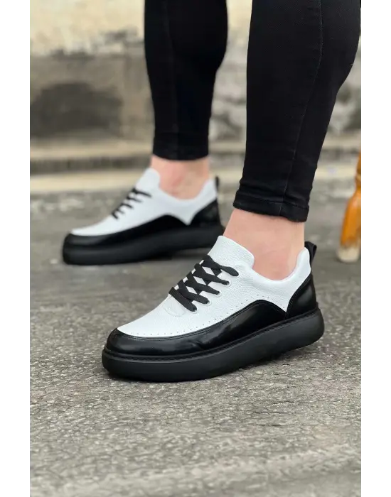 Omarı Ergonomik Kömür Beyaz Rugan Erkek Casual Ayakkabı