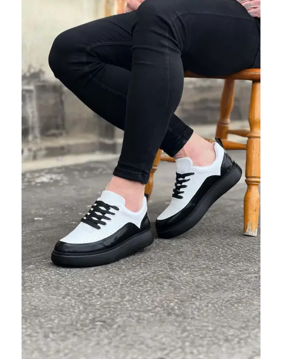 Omarı Ergonomik Kömür Beyaz Rugan Erkek Casual Ayakkabı