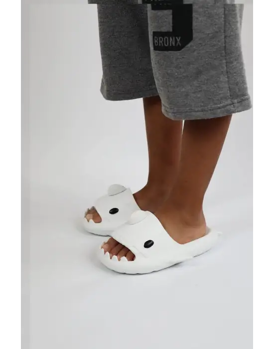 Omarı Ortopedik Beyaz Shark Slide Terlik - Unisex Çocuklar İçin