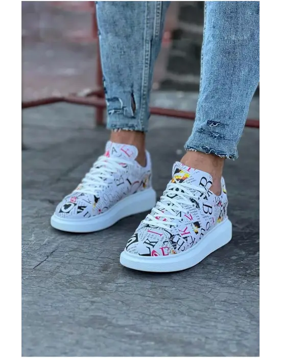 Dergi Desenli Boyalı Erkek Ayakkabı