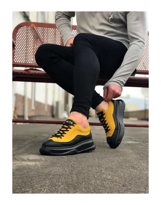 Omarı Modern ve Şık Kömür Sarı Erkek Ayakkabı