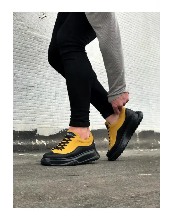 Omarı Modern ve Şık Kömür Sarı Erkek Ayakkabı